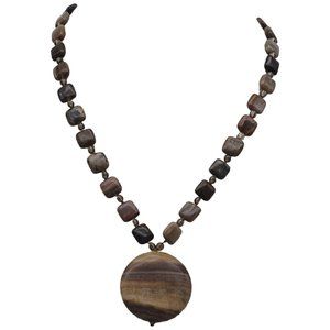 Vintage Masha of Sweden Tigers Eye Necklace Pendant Beaded Genuine Stone N14